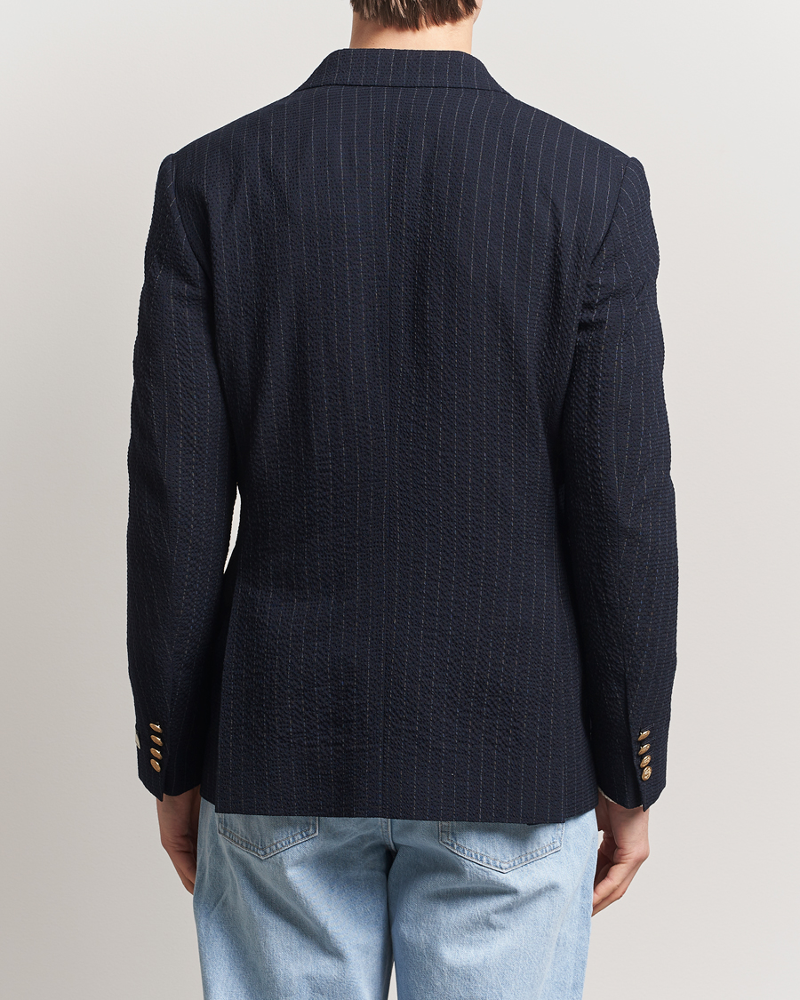 Heren | Blazers | GANT | Slim Fit Seersucker Double Breasted Blazer Evening Blue