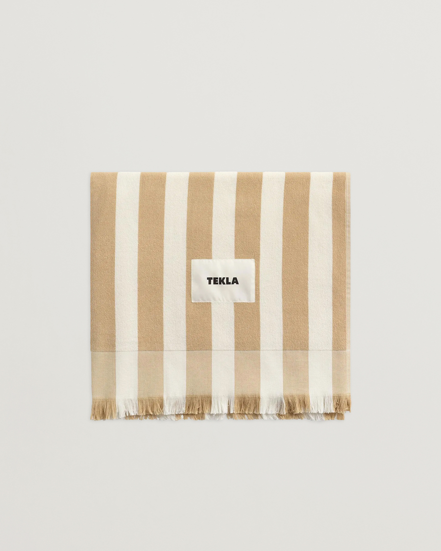 Heren | Stoffen | Tekla | Organic Terry Beach Towel Almond Stripes