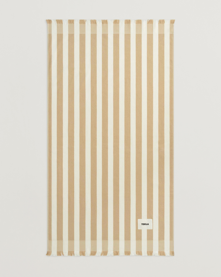Heren | Stoffen | Tekla | Organic Terry Beach Towel Almond Stripes