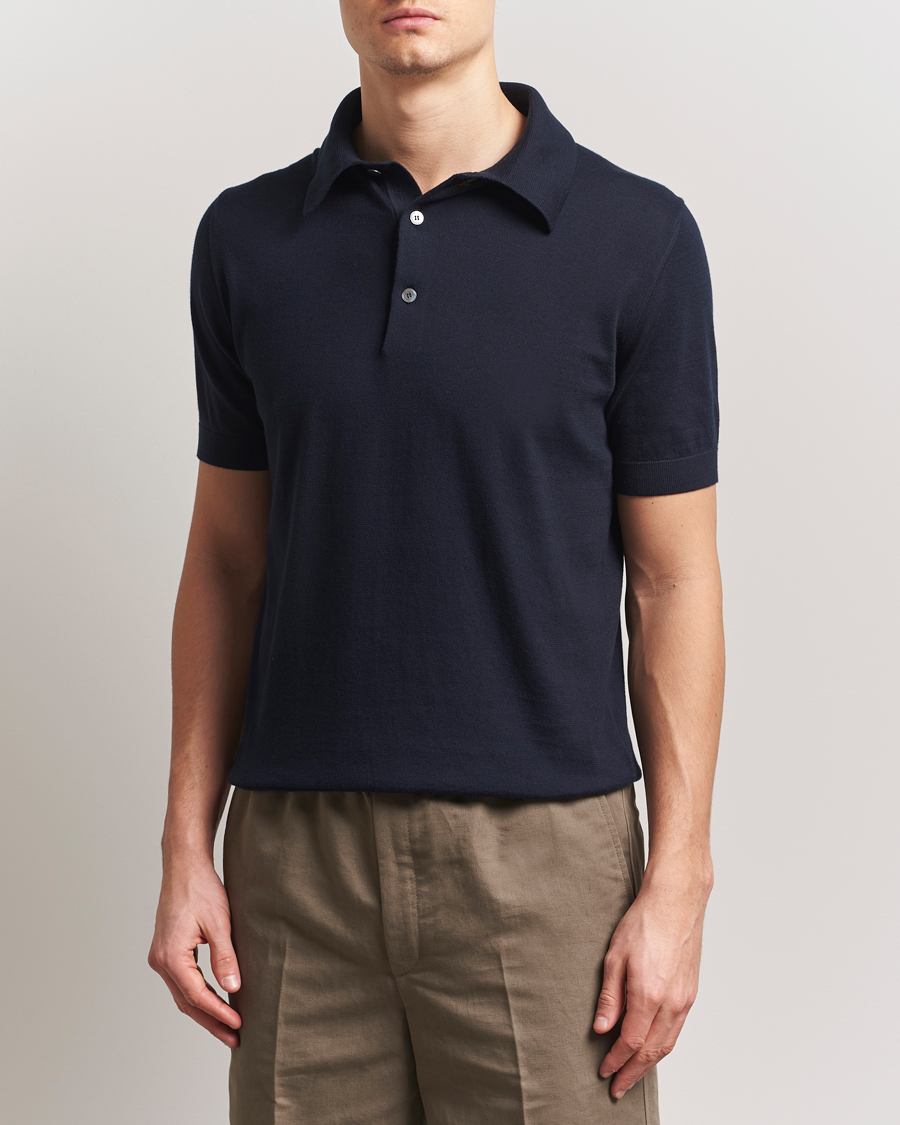 Heren | Truien | Zegna | Premium Cotton Knitted Polo Navy