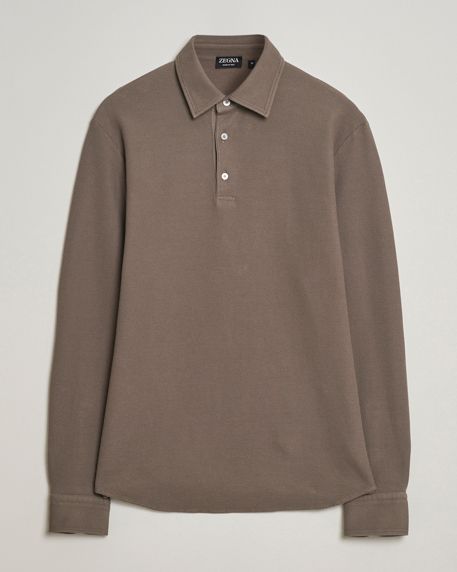 Heren | Truien | Zegna | Cotton Piquet Long Sleeve Polo Brown