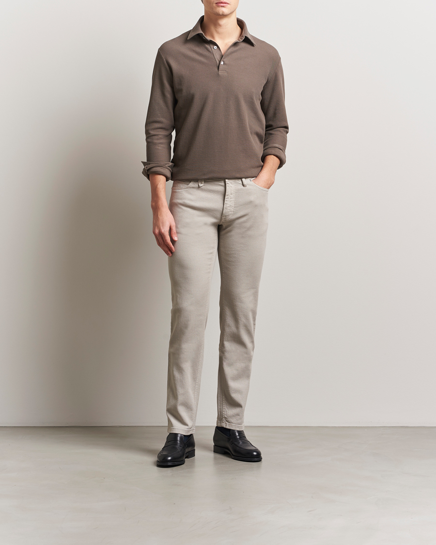 Heren | Polo's | Zegna | Cotton Piquet Long Sleeve Polo Brown