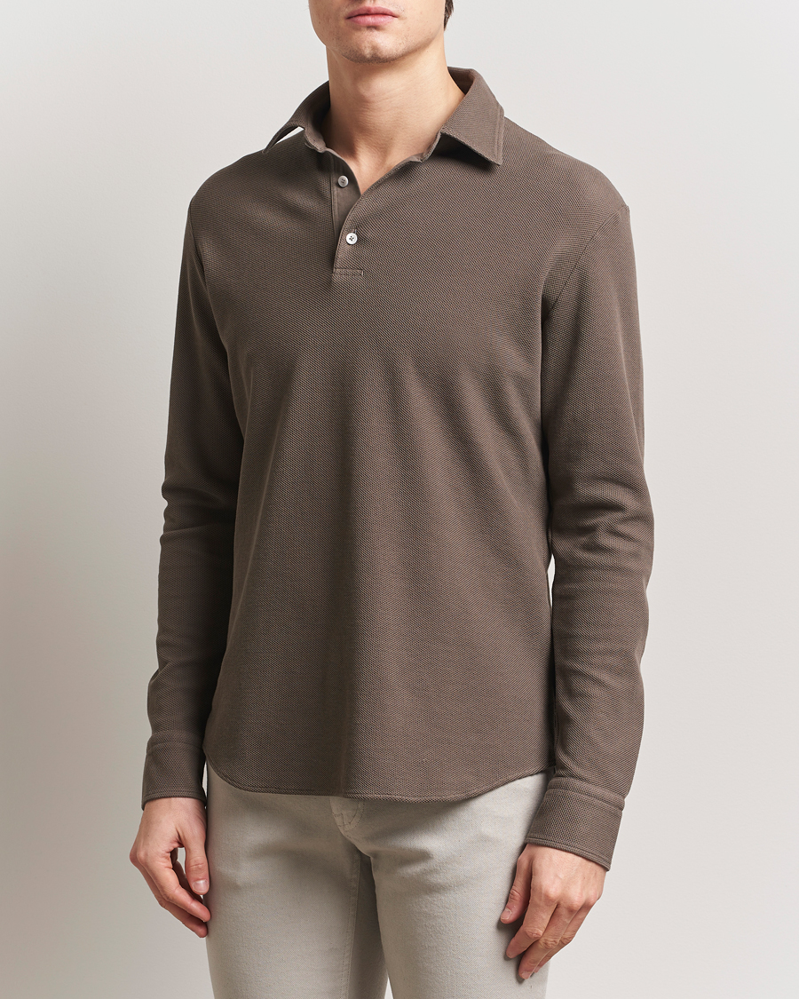 Heren | Truien | Zegna | Cotton Piquet Long Sleeve Polo Brown