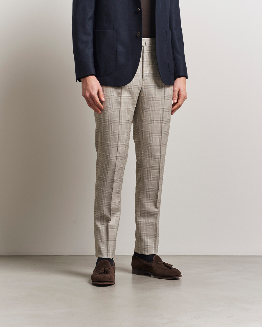 Heren | Broeken | PT01 | Gentleman Fit Check Wool Trousers Beige