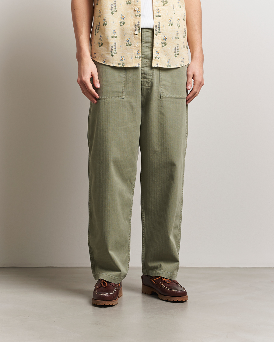 Heren | Broeken | orSlow | Herringbone Summer Fatigue Pants Green