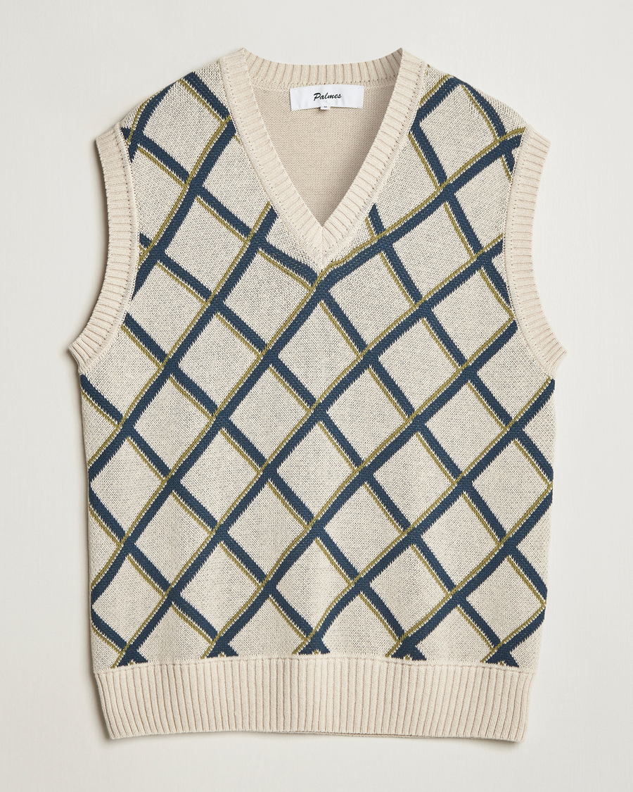 Heren | Truien | Palmes | Argyle Knitted Vest Off White