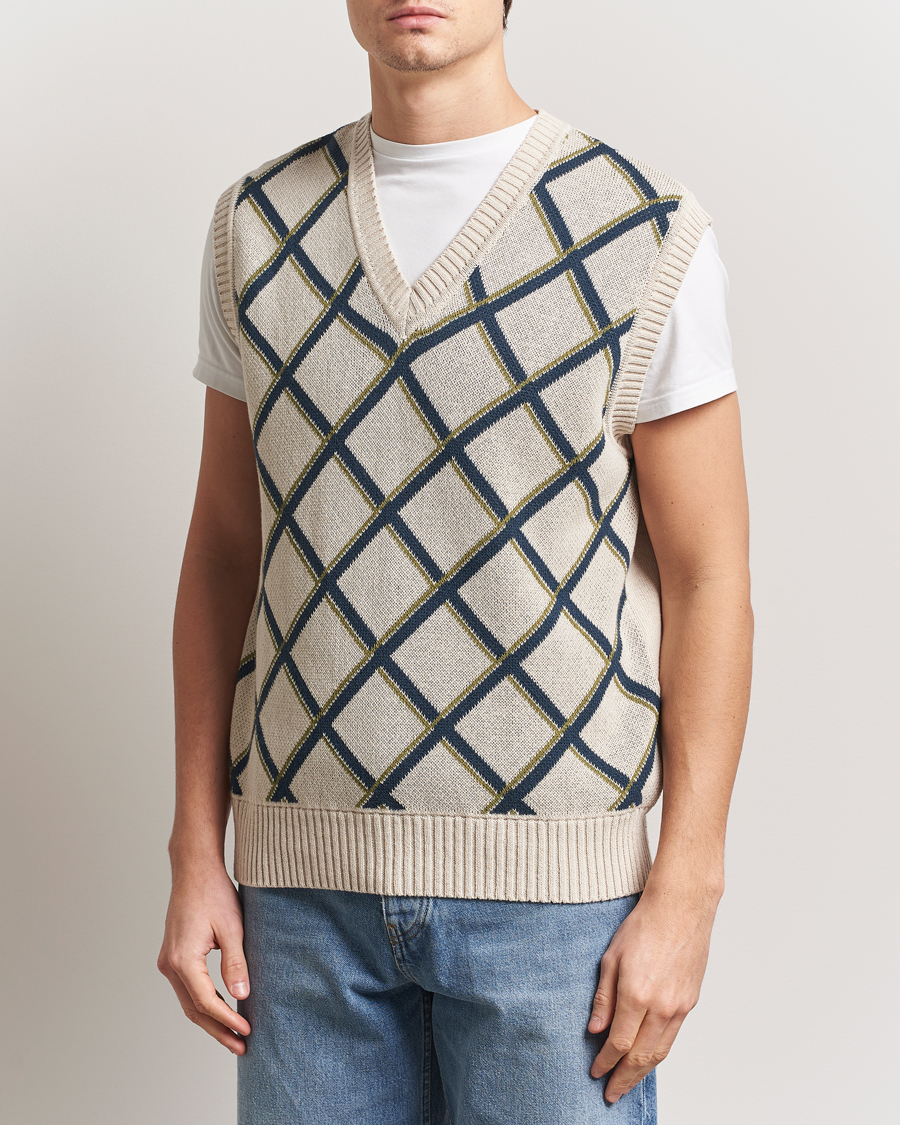 Heren | Truien | Palmes | Argyle Knitted Vest Off White
