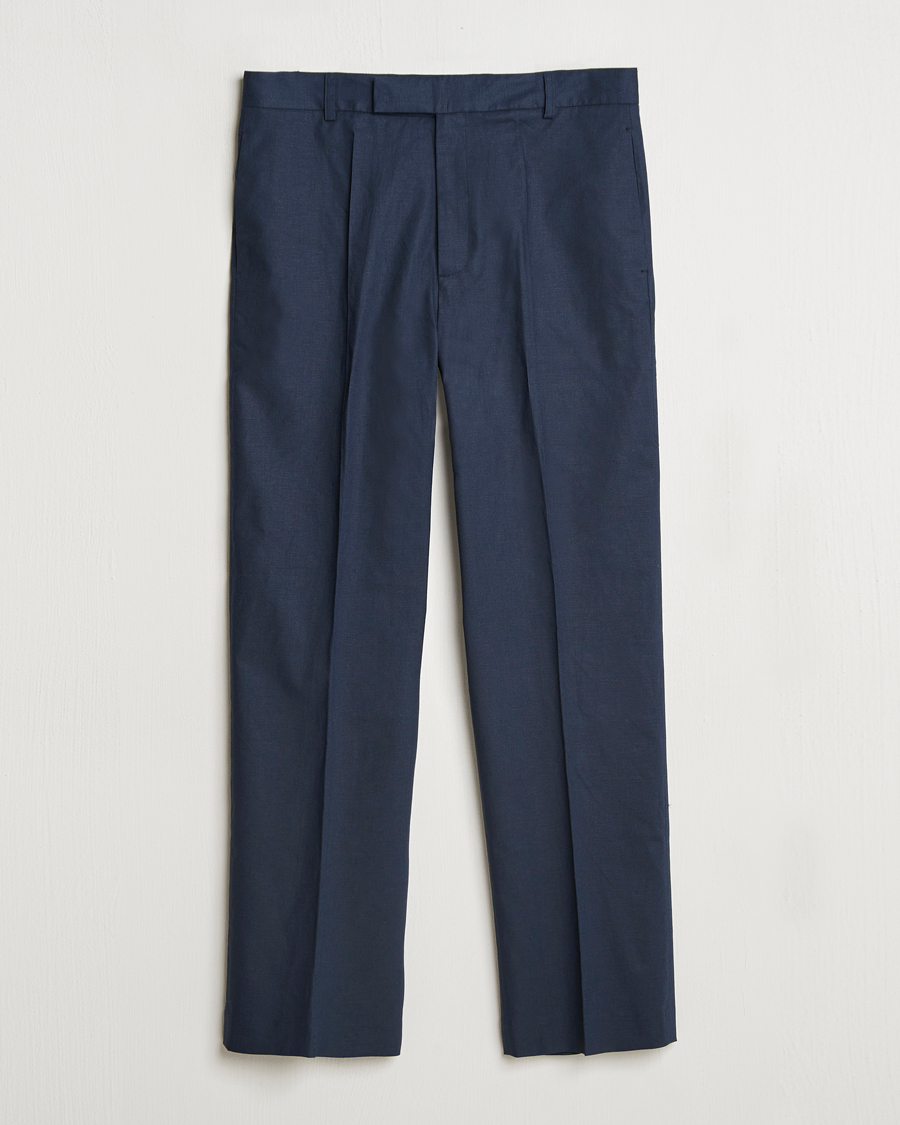 Heren | Broeken | Palmes | Pleated Linen Trousers Navy