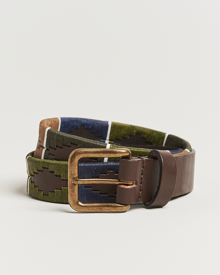 Heren | Riemen | Pampeano | Caza Hand Stitched Classic Leather Belt 3,5cm Green/Blue
