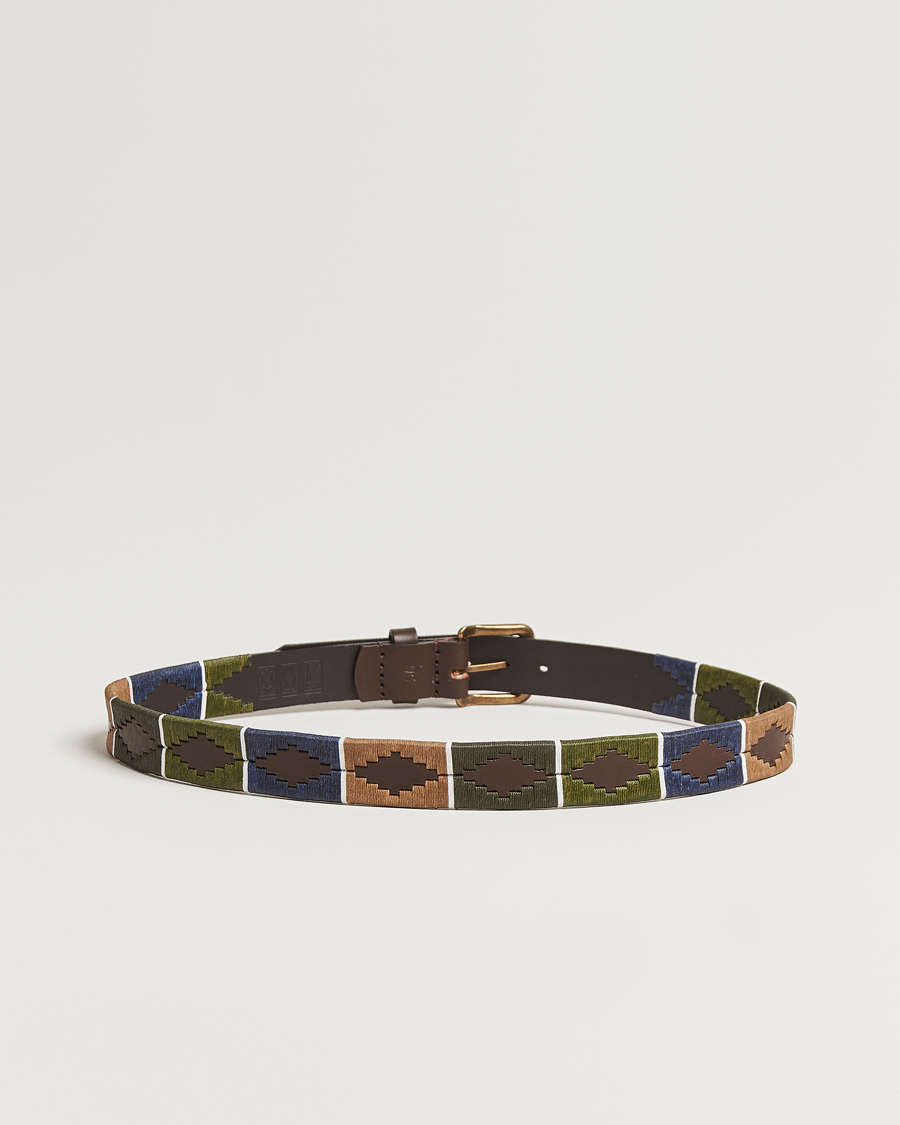 Heren | Riemen | Pampeano | Caza Hand Stitched Classic Leather Belt 3,5cm Green/Blue