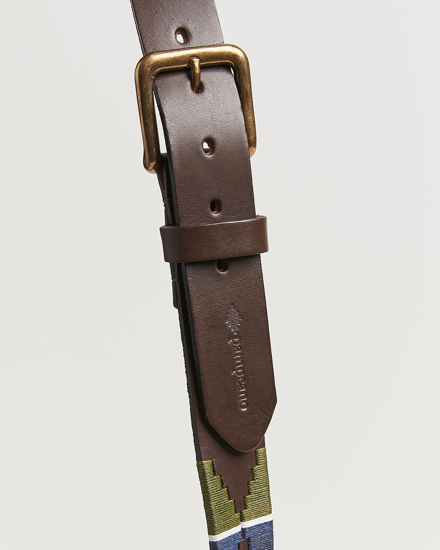 Heren | Riemen | Pampeano | Caza Hand Stitched Classic Leather Belt 3,5cm Green/Blue