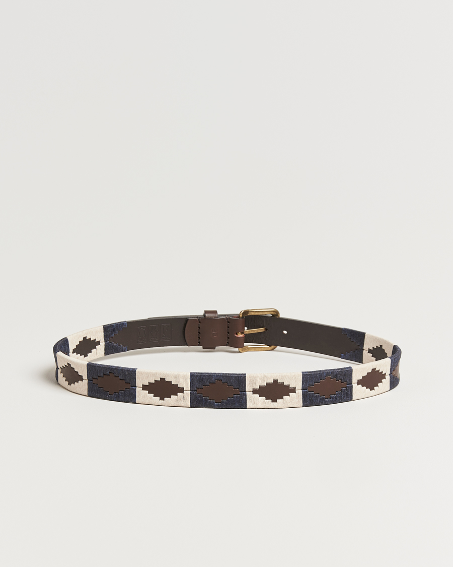 Heren | Riemen | Pampeano | Jugadoro Hand Stitched Classic Leather Belt 3,5cm Blue/White