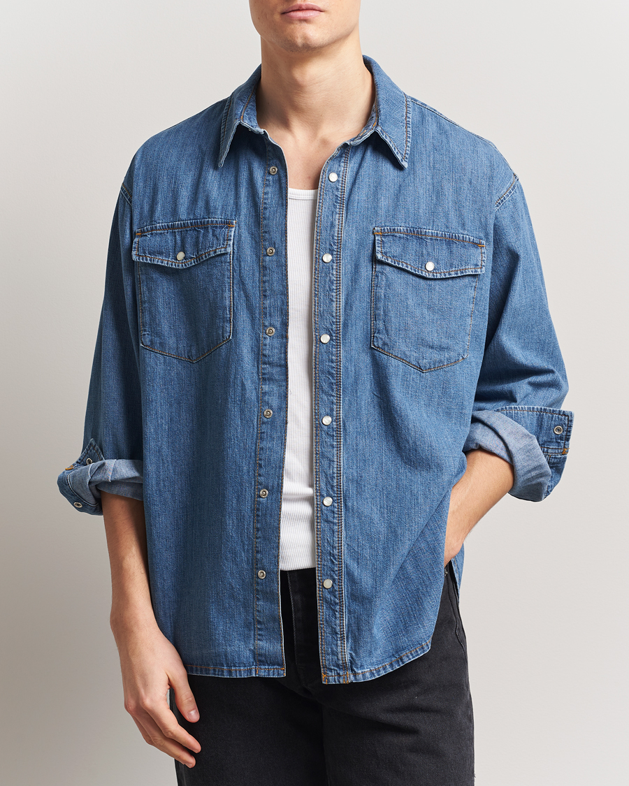 Heren | Overhemden | Jeanerica | Arno Denim Shirt Light Blue Vintage