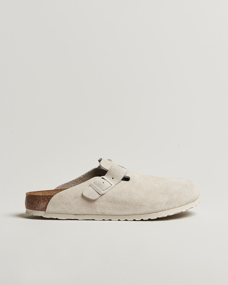 Heren | BIRKENSTOCK Boston Soft Footbed Antique White Suede | BIRKENSTOCK | Boston Soft Footbed Antique White Suede