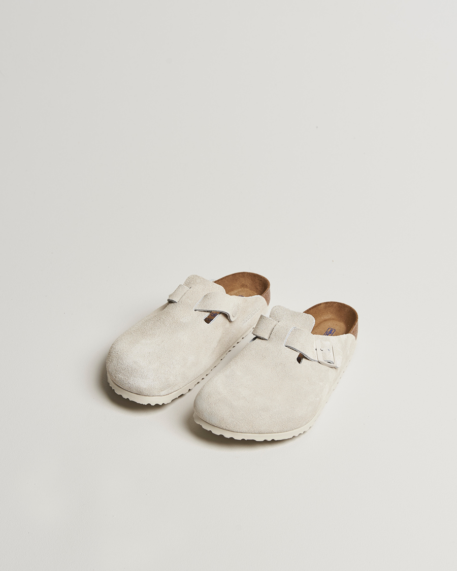 Heren | BIRKENSTOCK Boston Soft Footbed Antique White Suede | BIRKENSTOCK | Boston Soft Footbed Antique White Suede