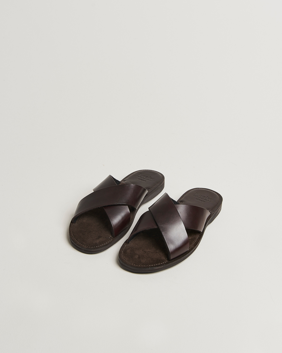 Heren | Sandalen slides | Loake 1880 | Gozo Leather Sandal Dark Brown