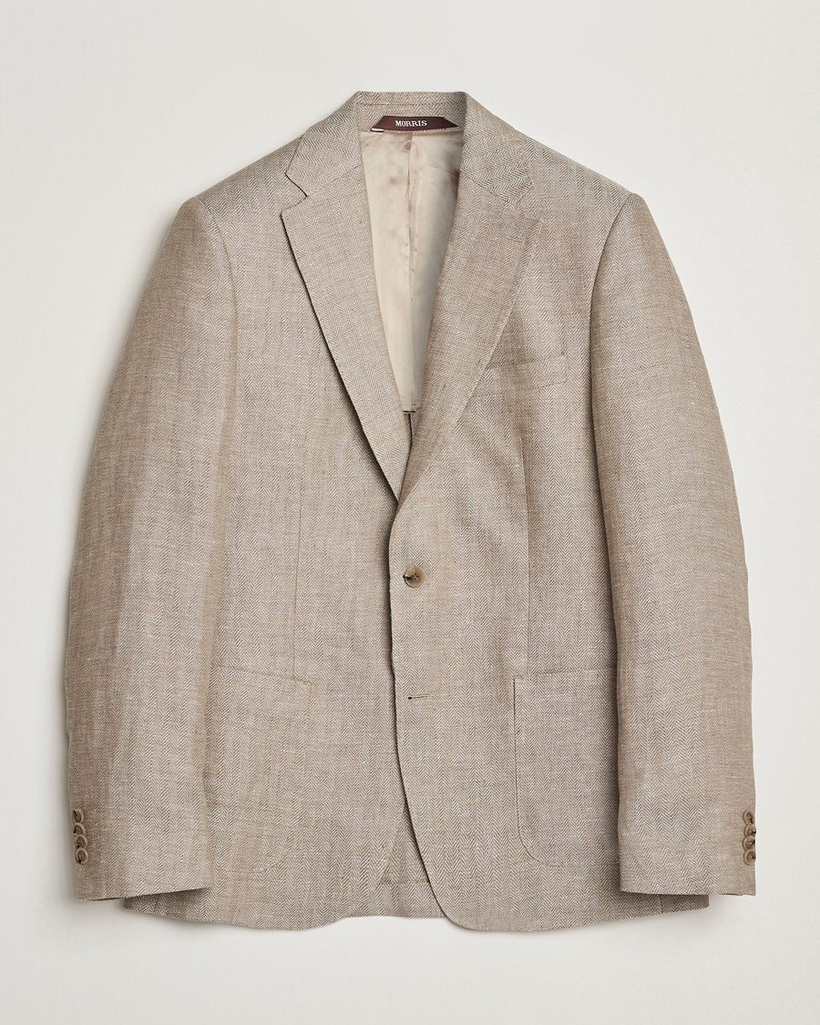 Heren | Blazers | Morris Heritage | Linen Herringbone Blazer Beige