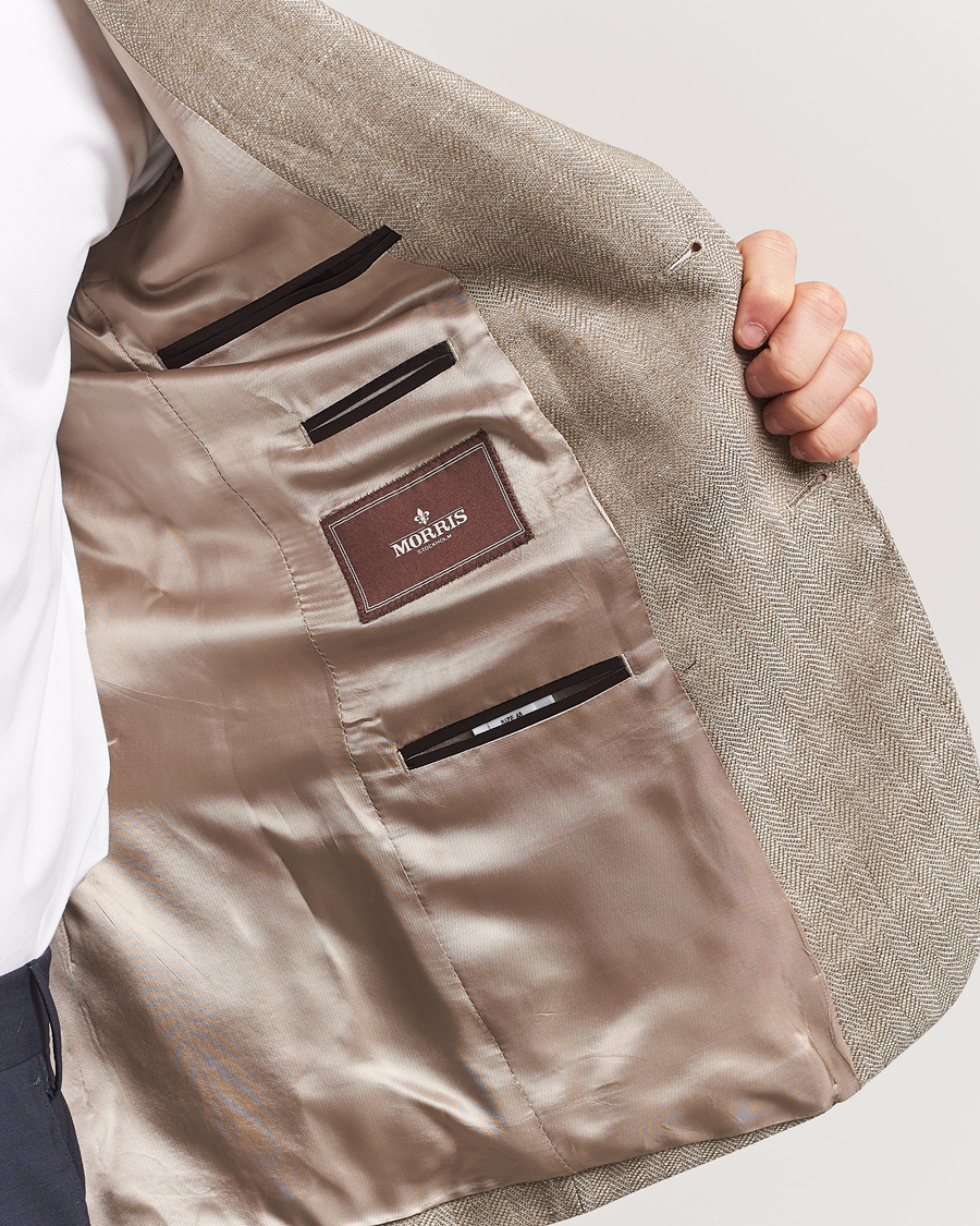 Heren | Blazers | Morris Heritage | Linen Herringbone Blazer Beige