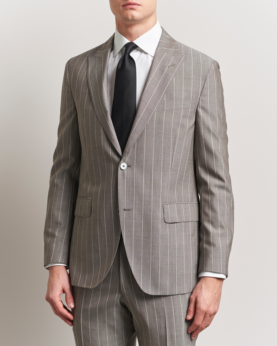 Heren | Blazers | Oscar Jacobson | Faron Striped Super 130s Wool Blazer Beige