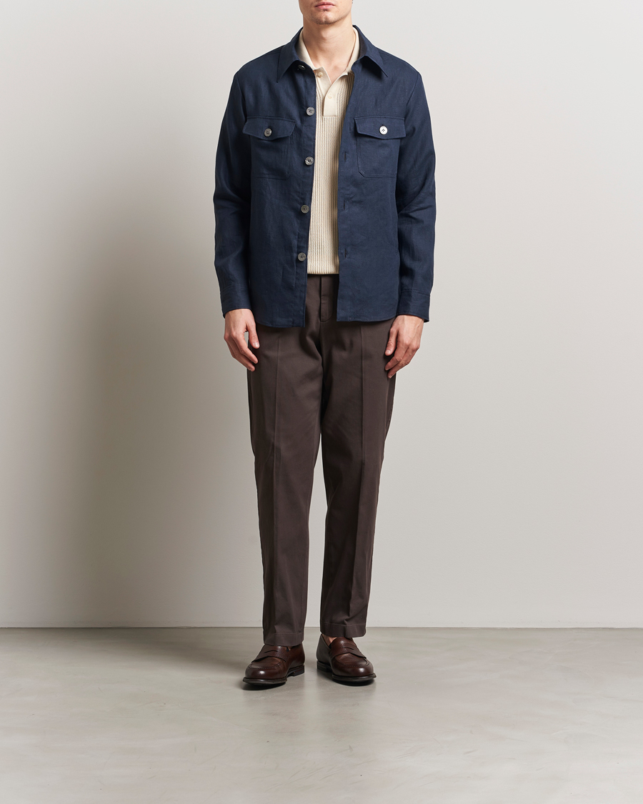 Heren | Overhemden | Oscar Jacobson | Maverick Linen Shirt Jacket Navy