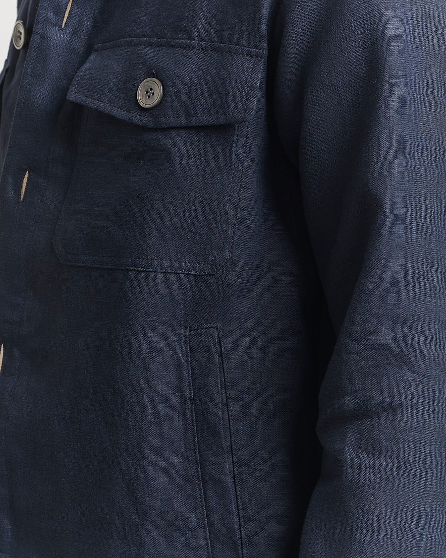 Heren | Overhemden | Oscar Jacobson | Maverick Linen Shirt Jacket Navy
