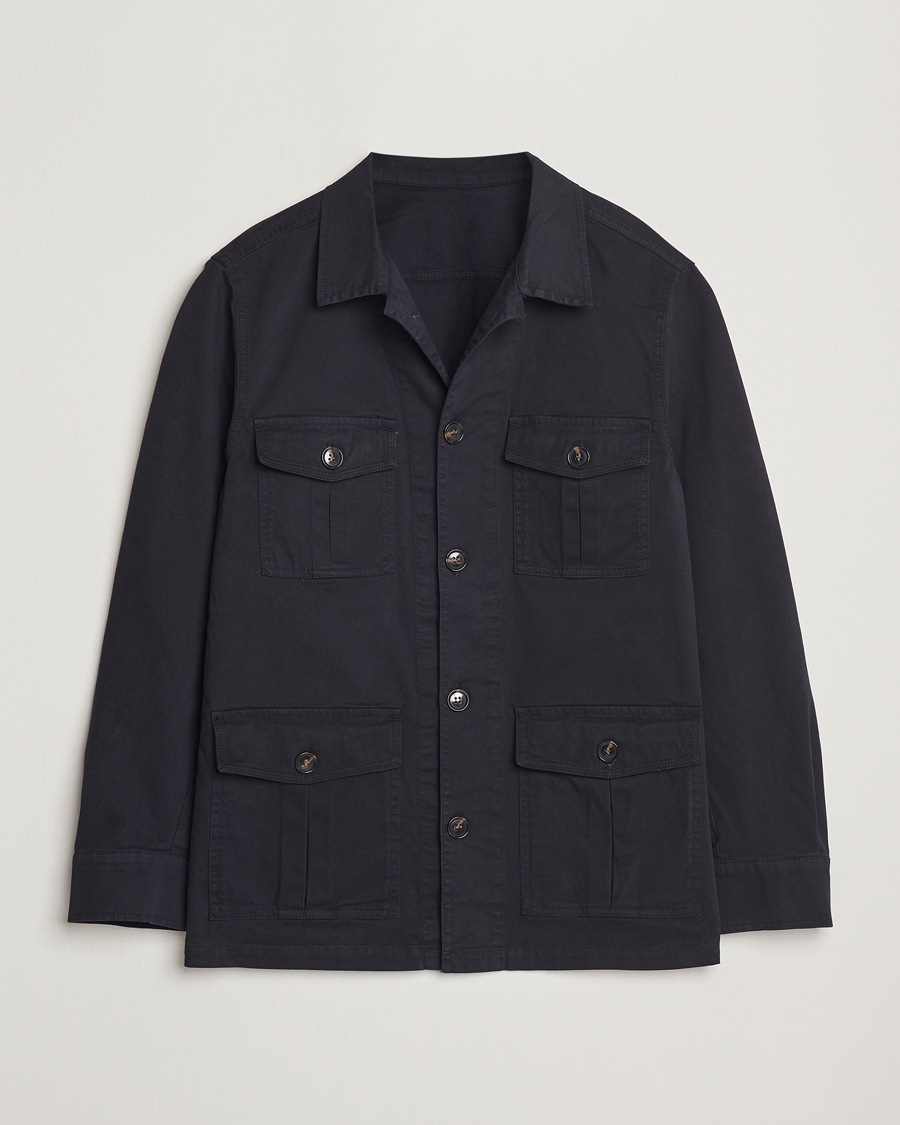 Heren | Overhemden | Oscar Jacobson | Safari Cotton Shirt Jacket Navy
