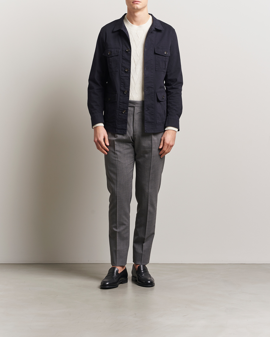 Heren | Overhemden | Oscar Jacobson | Safari Cotton Shirt Jacket Navy