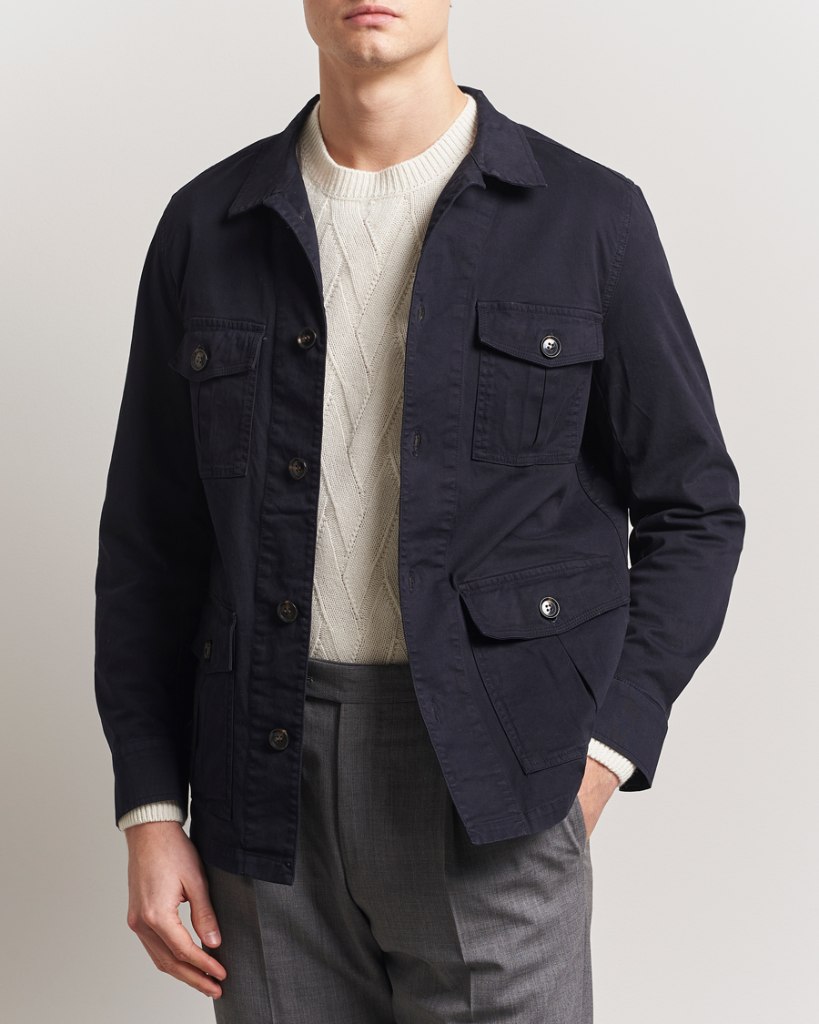 Heren | Overhemden | Oscar Jacobson | Safari Cotton Shirt Jacket Navy