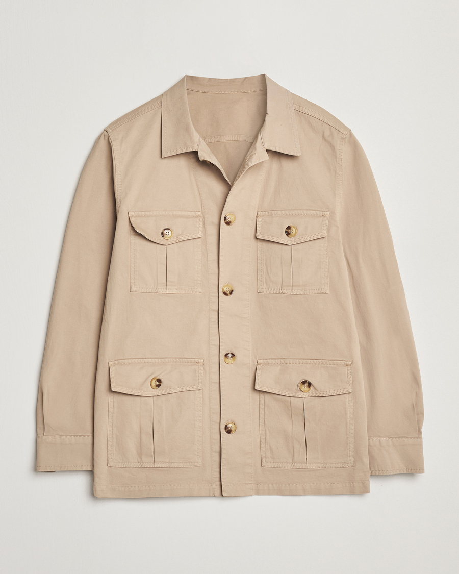 Heren | Overhemden | Oscar Jacobson | Safari Cotton Shirt Jacket Beige