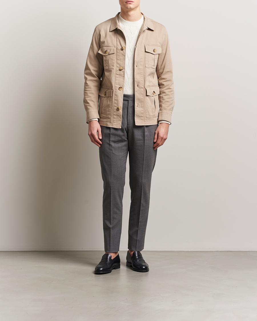 Heren | Overhemden | Oscar Jacobson | Safari Cotton Shirt Jacket Beige