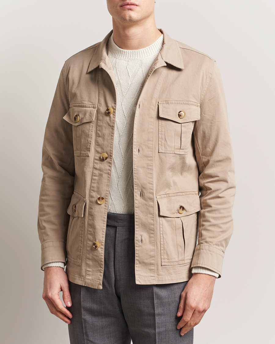 Heren | Overhemden | Oscar Jacobson | Safari Cotton Shirt Jacket Beige