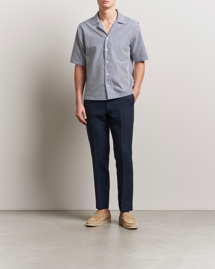 Heren | Broeken | Oscar Jacobson | Dandy Linen Trousers Navy