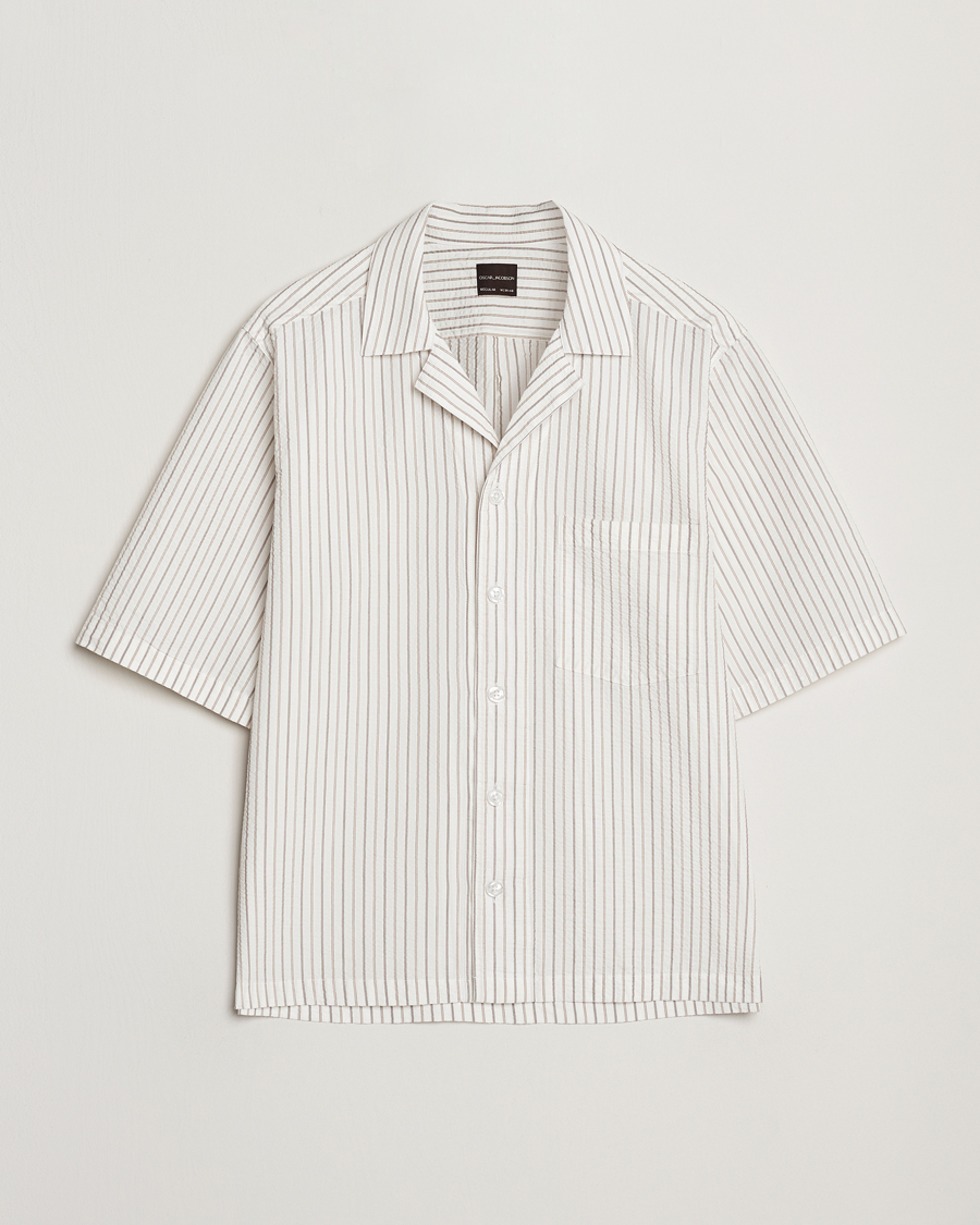 Heren | Overhemden | Oscar Jacobson | Cuban Short Sleeve Seersucker Shirt White