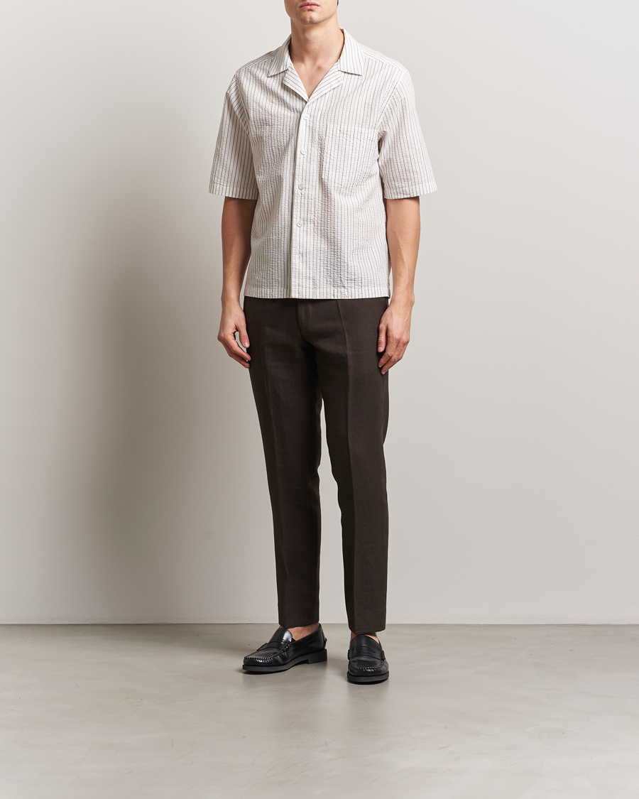 Heren | Overhemden | Oscar Jacobson | Cuban Short Sleeve Seersucker Shirt White