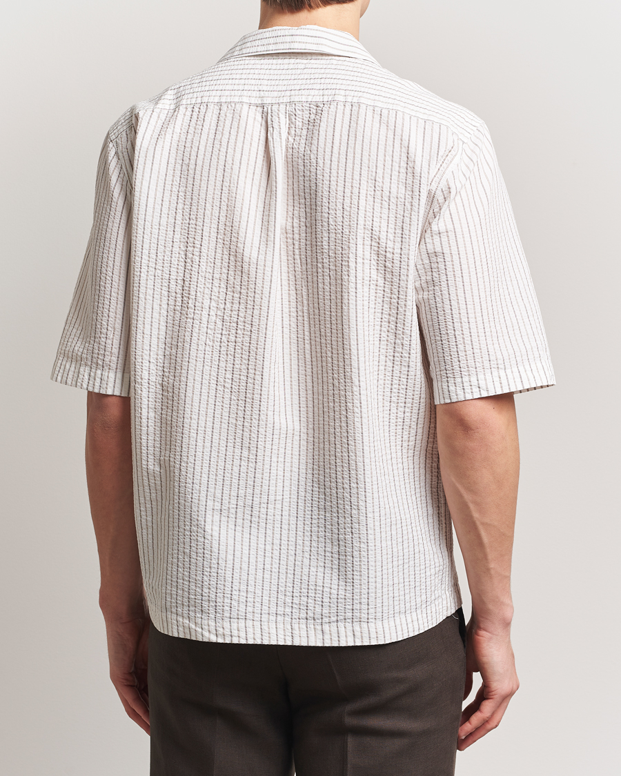 Heren | Overhemden | Oscar Jacobson | Cuban Short Sleeve Seersucker Shirt White