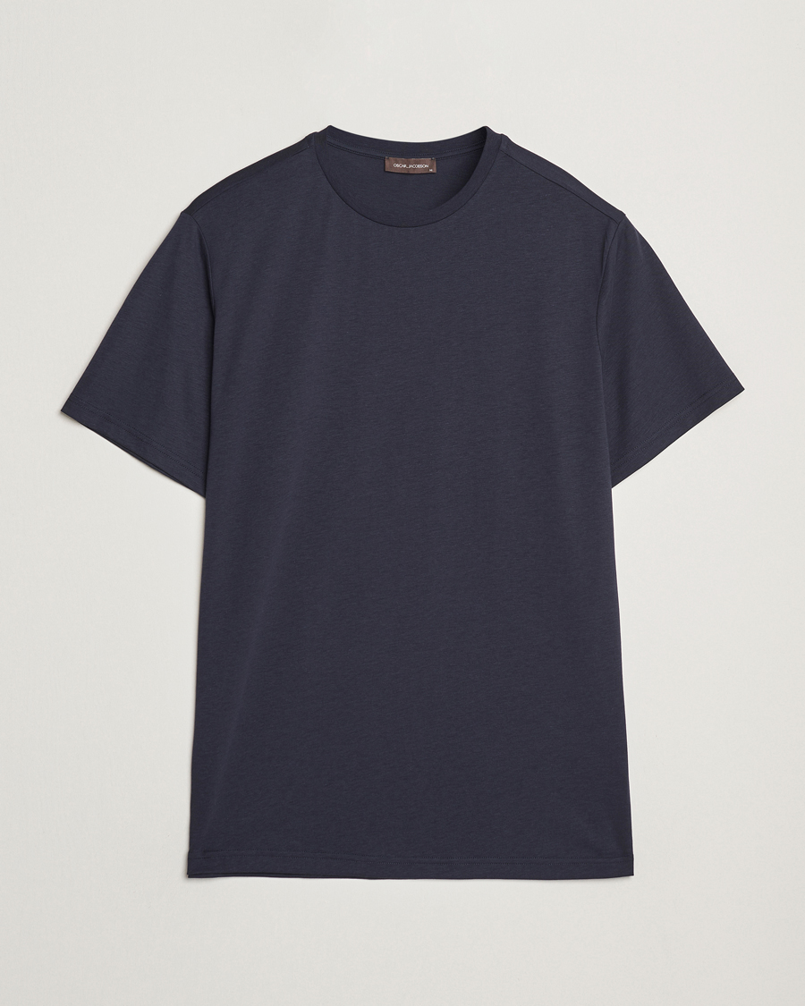 Heren | T-shirts | Oscar Jacobson | Kim Lyocel/Cotton T-Shirt Navy