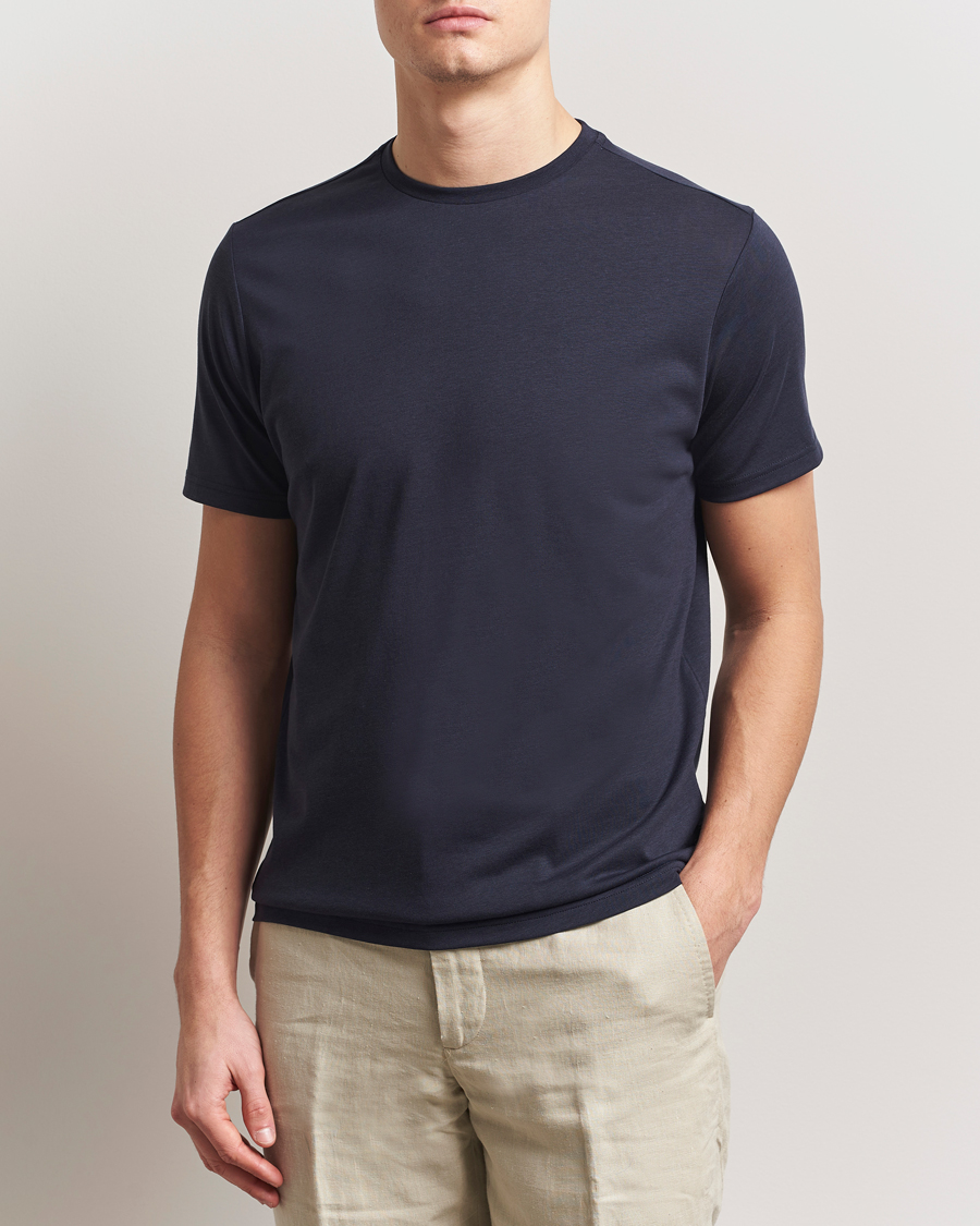 Heren | T-shirts | Oscar Jacobson | Kim Lyocel/Cotton T-Shirt Navy