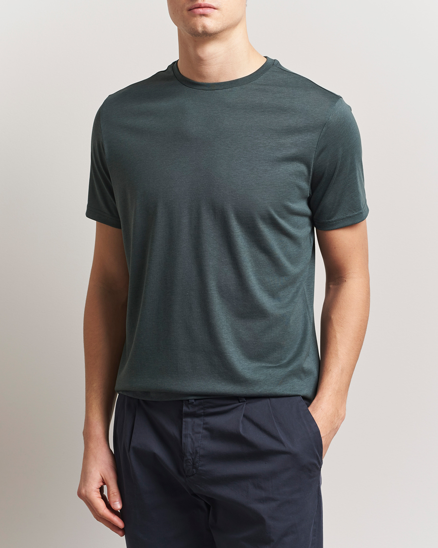 Heren | T-shirts | Oscar Jacobson | Kim Cotton/Tencel T-Shirt Deep Green