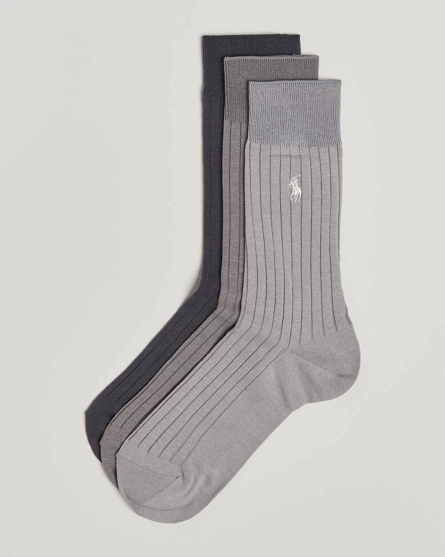 Heren | Ondergoed | Polo Ralph Lauren | 3-Pack Egyptian Rib Crew Sock Grey Combo
