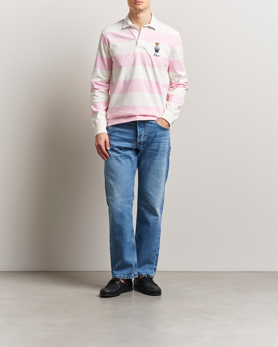 Heren | Truien | Polo Ralph Lauren | Striped Rugby Varsity Bear Pink/White