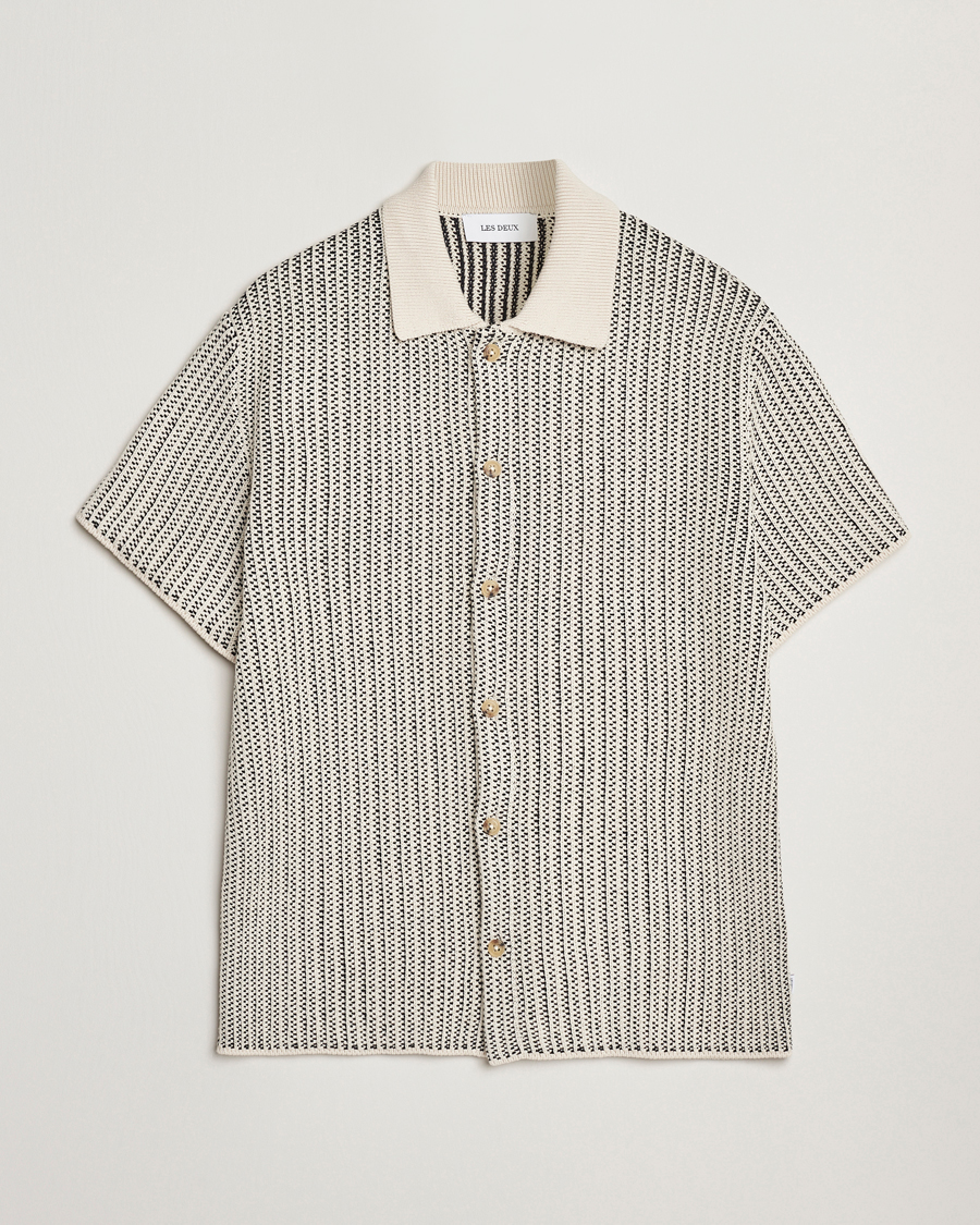 Heren | Overhemden | LES DEUX | Easton Knitted Short Sleeve Shirt Ivory/Black