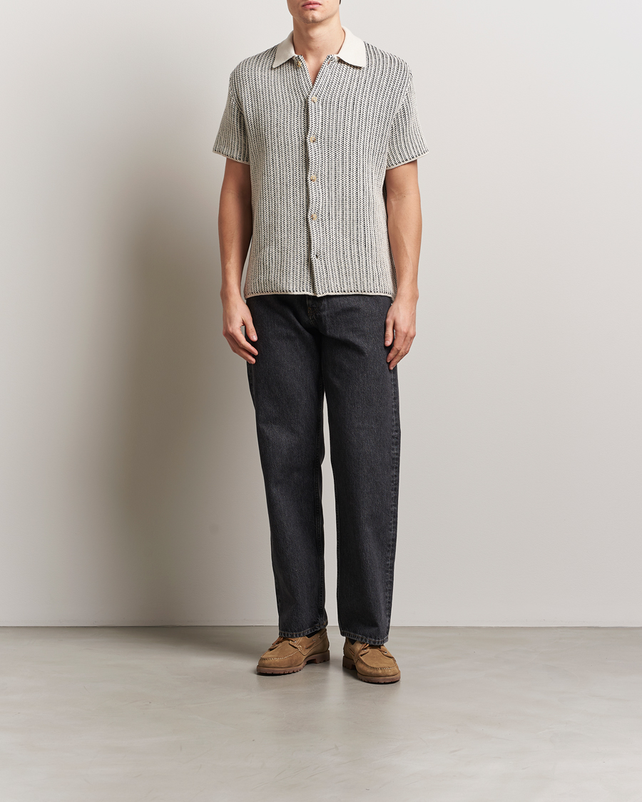 Heren | Overhemden | LES DEUX | Easton Knitted Short Sleeve Shirt Ivory/Black