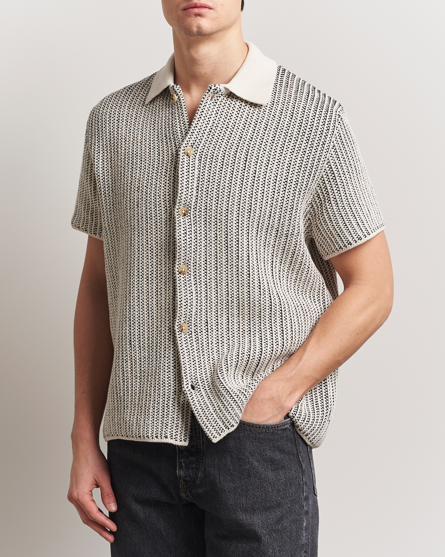 Heren | Overhemden | LES DEUX | Easton Knitted Short Sleeve Shirt Ivory/Black