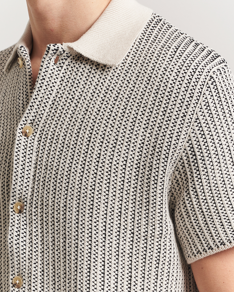 Heren | Overhemden | LES DEUX | Easton Knitted Short Sleeve Shirt Ivory/Black