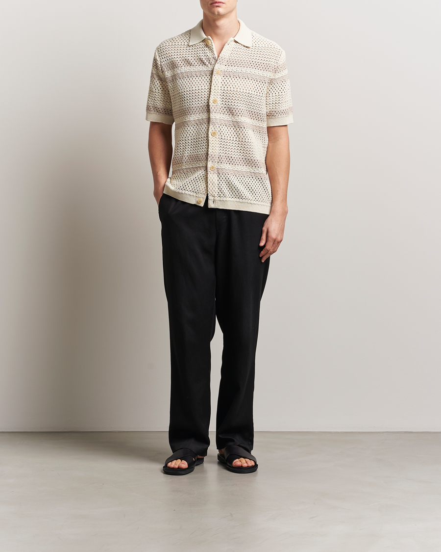 Heren | Overhemden | LES DEUX | Gianni Striped Knitted Short Sleeve Shirt Ivory