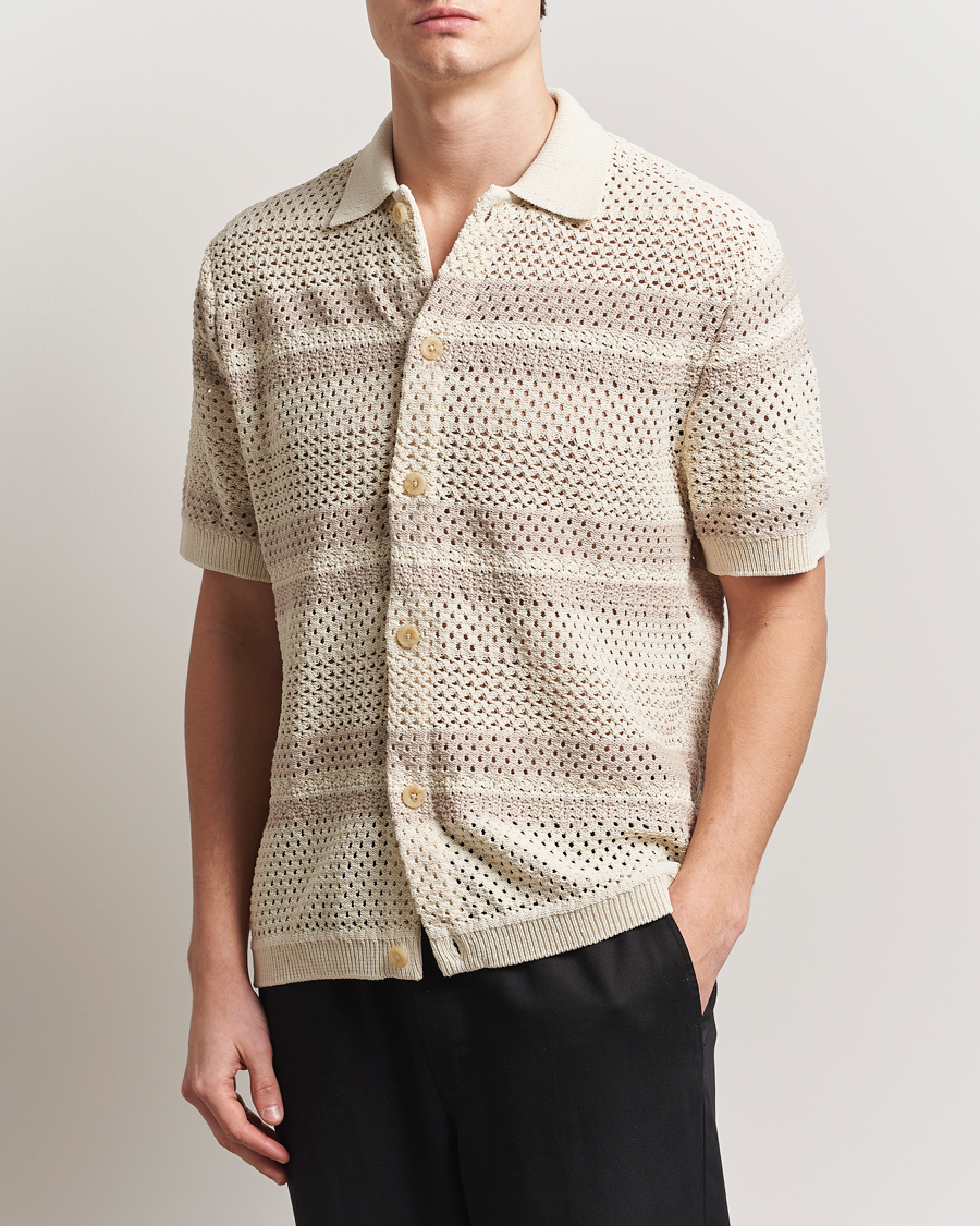 Heren | Overhemden | LES DEUX | Gianni Striped Knitted Short Sleeve Shirt Ivory