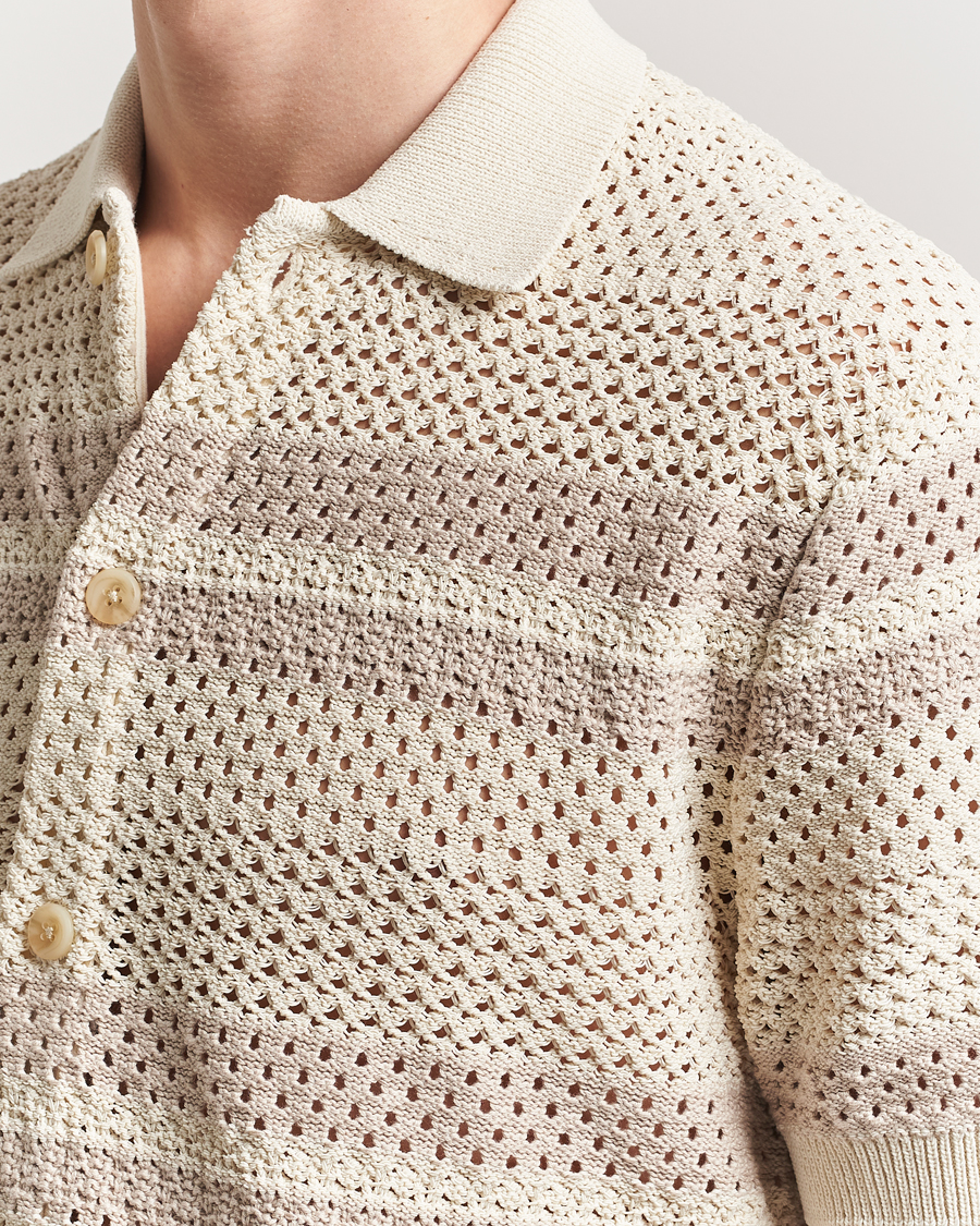 Heren | Overhemden | LES DEUX | Gianni Striped Knitted Short Sleeve Shirt Ivory