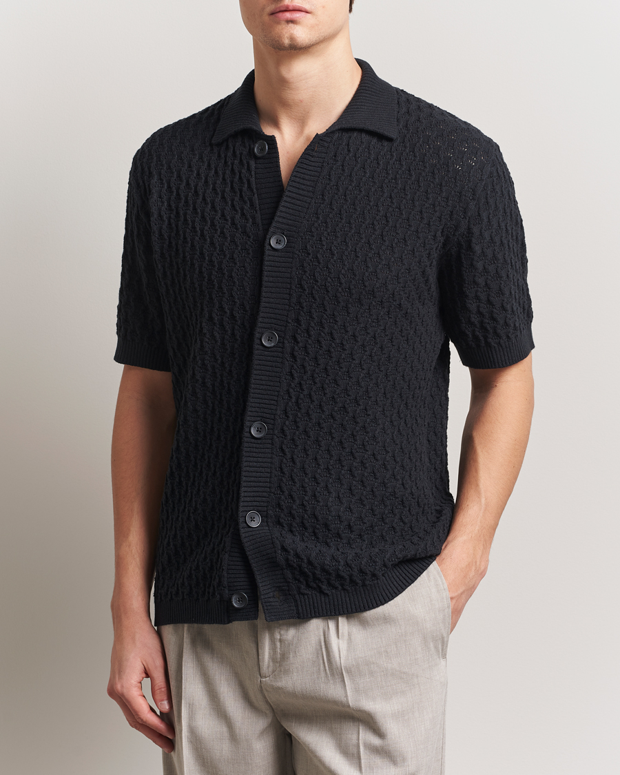 Heren | Overhemden | LES DEUX | Gespertus Knitted Short Sleeve Shirt Black