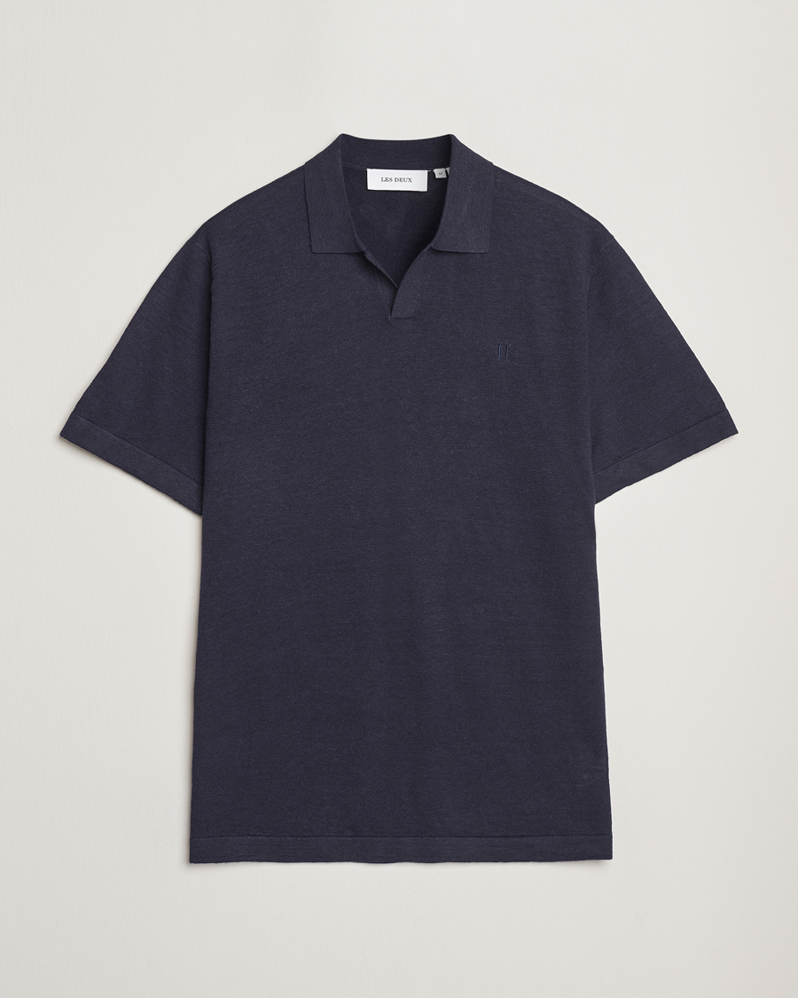 Heren | Polo's | LES DEUX | Emmanuel Linen/Cotton Polo Knit Dark Navy