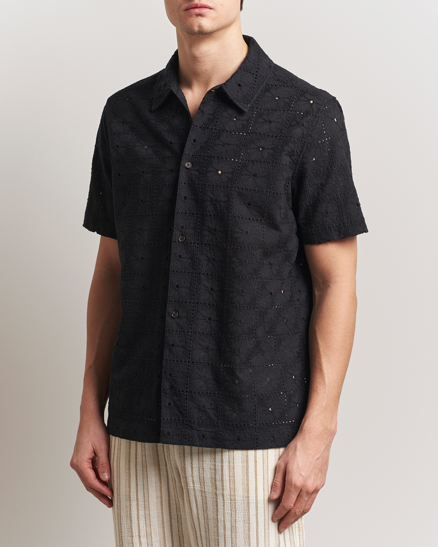 Heren | Overhemden | LES DEUX | Hector Anglaise Short Sleeve Shirt Black